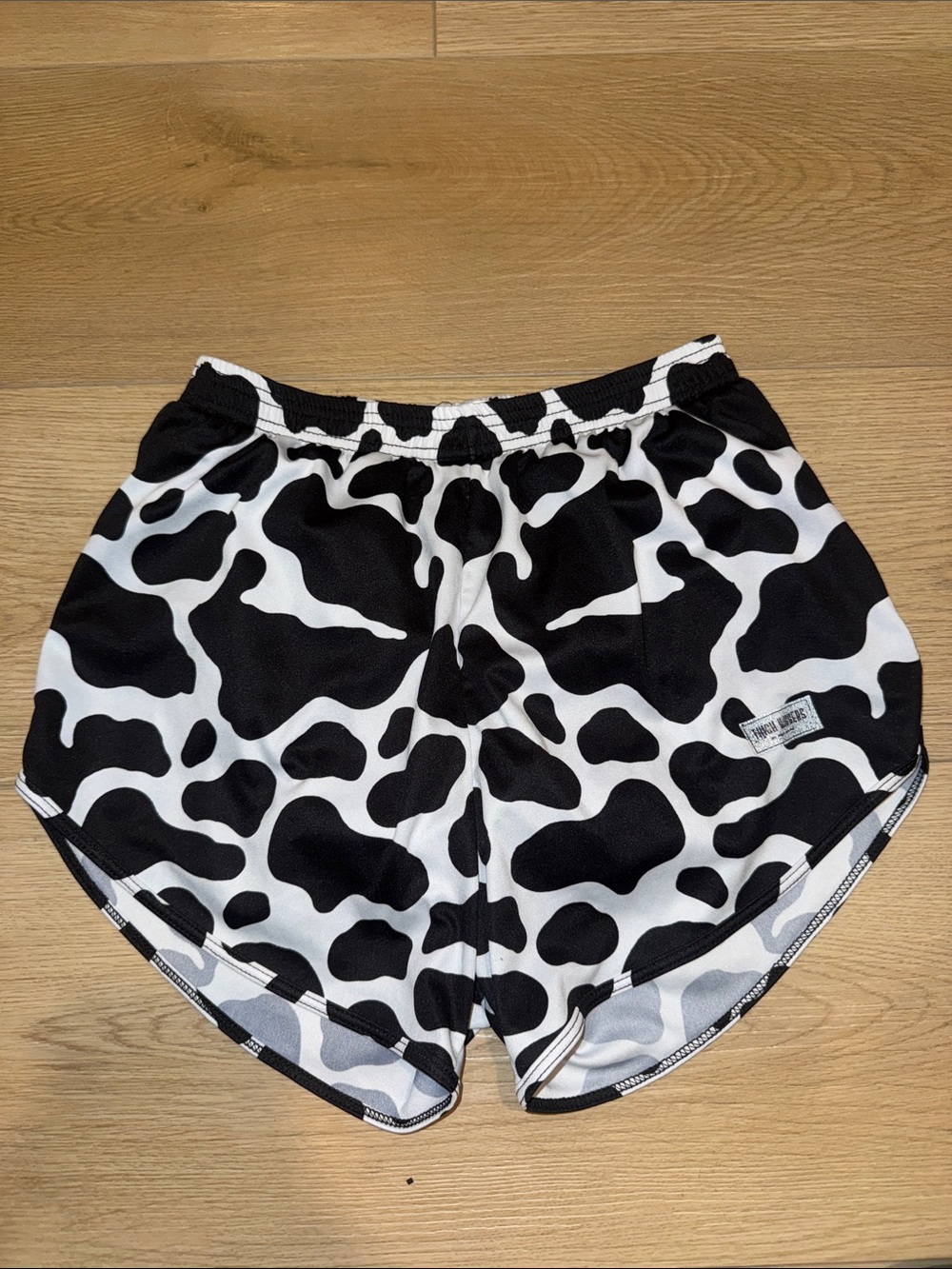 Women's Cow-Print Athletic Shorts - Black & White